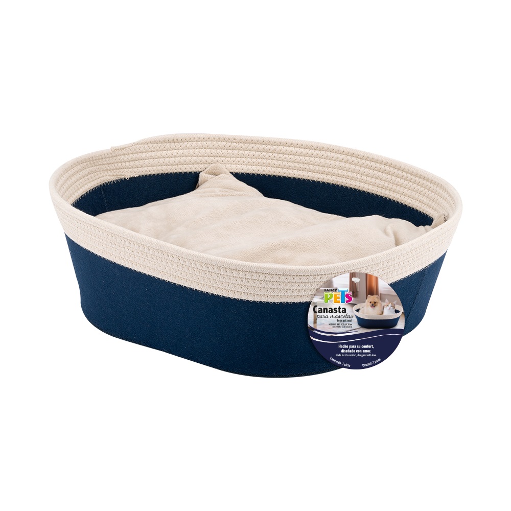 CANASTA DE TELA P/MASCOTA AZUL NAVY